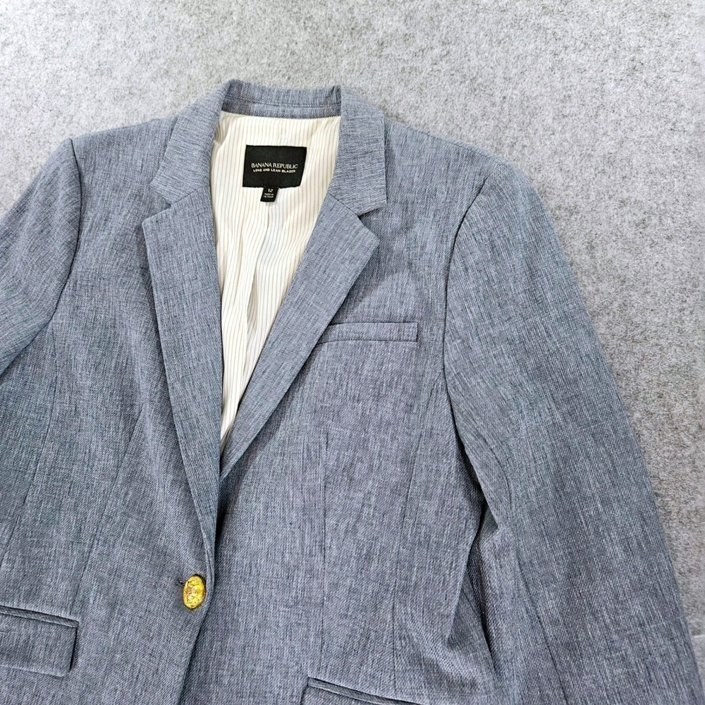 Banana Republic Long and Lean Blazer Blue Gold Fox Crest Button Size 12